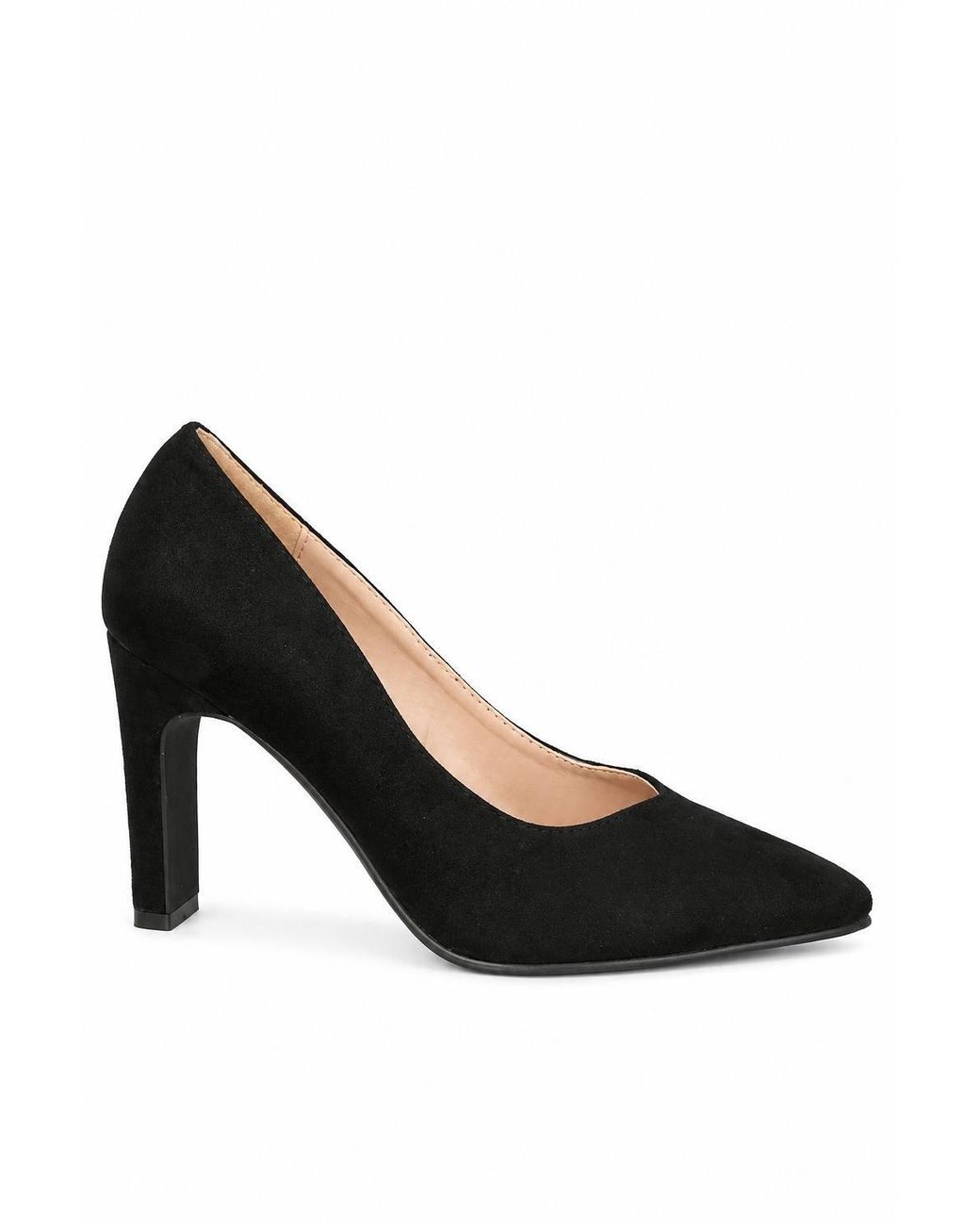 Spot on Black Ee Wide Fit Pointed Toe Block Heel Court Shoes
