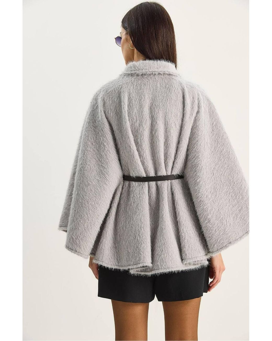Bianco Lucci Gray Textured Oversized Button-Up Overcoat