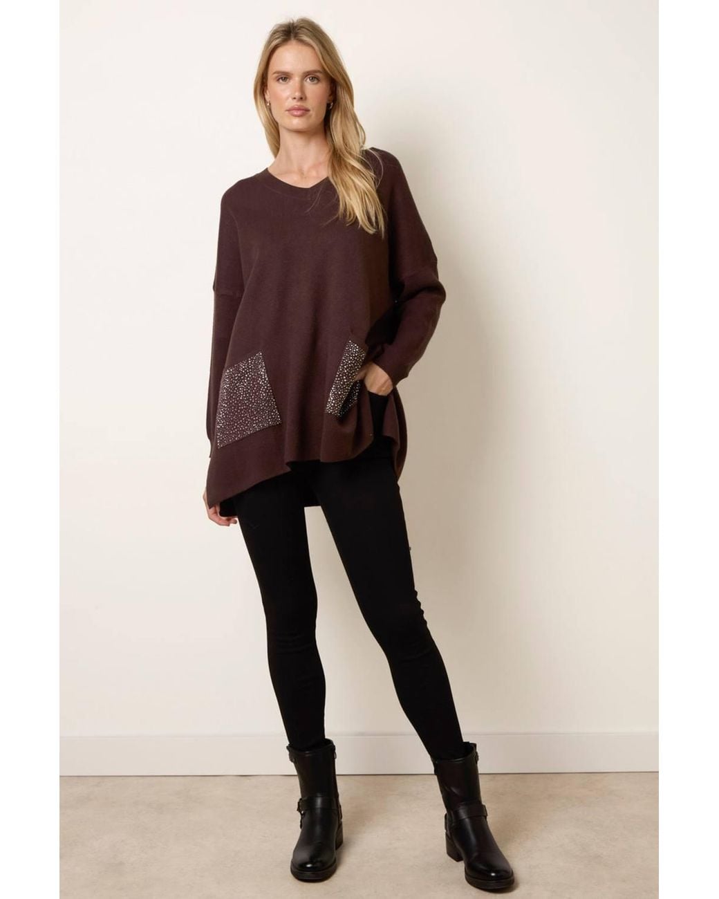 Blue Vanilla Brown Long Sleeve V-Neck Jumper