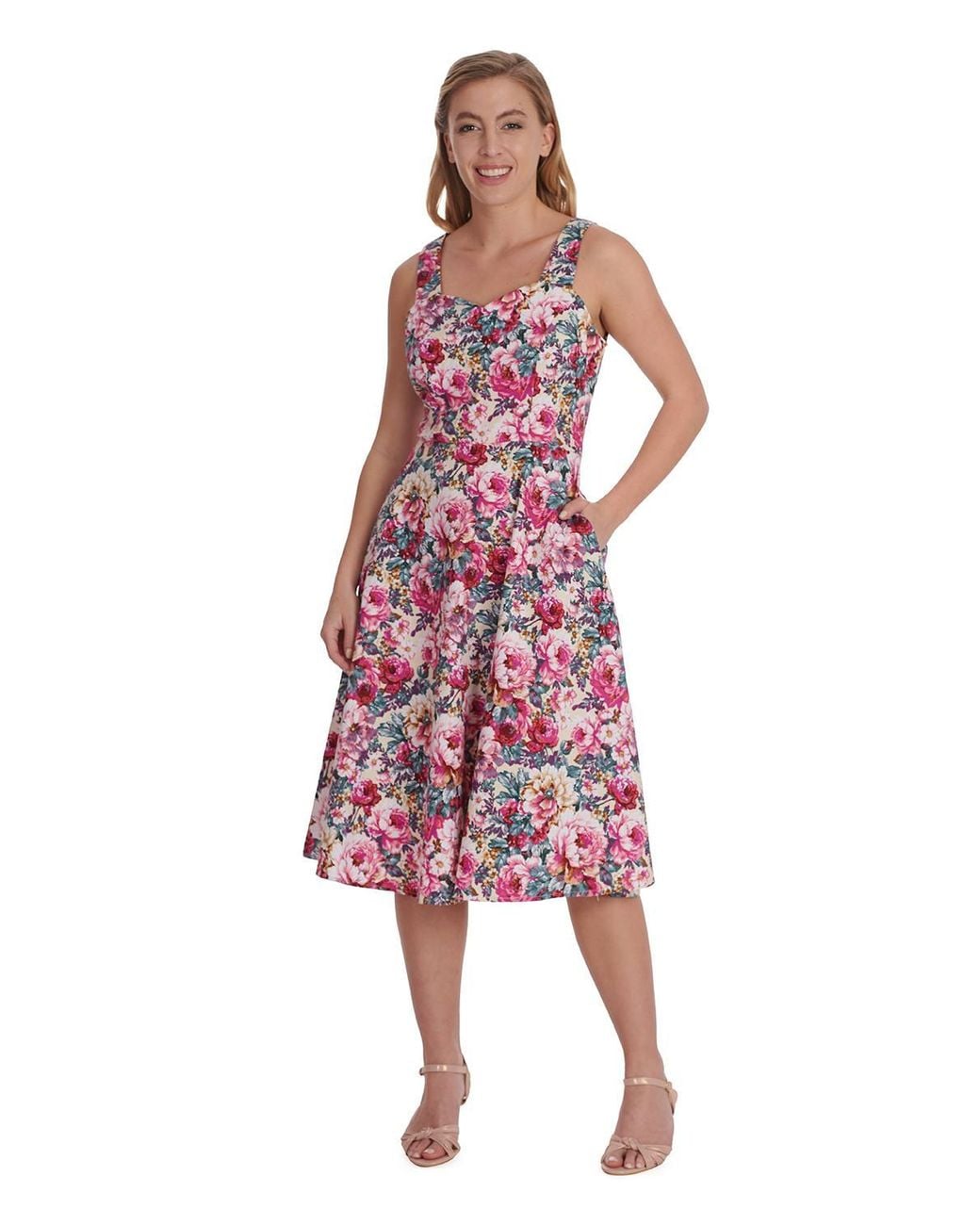 Banned Retro Red Bloom Dress-Offwhite