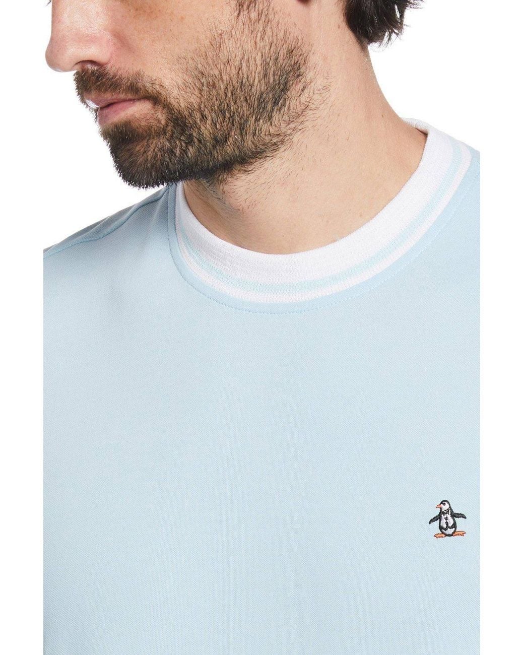 Original Penguin Blue Ribbed Collar T-Shirt for men