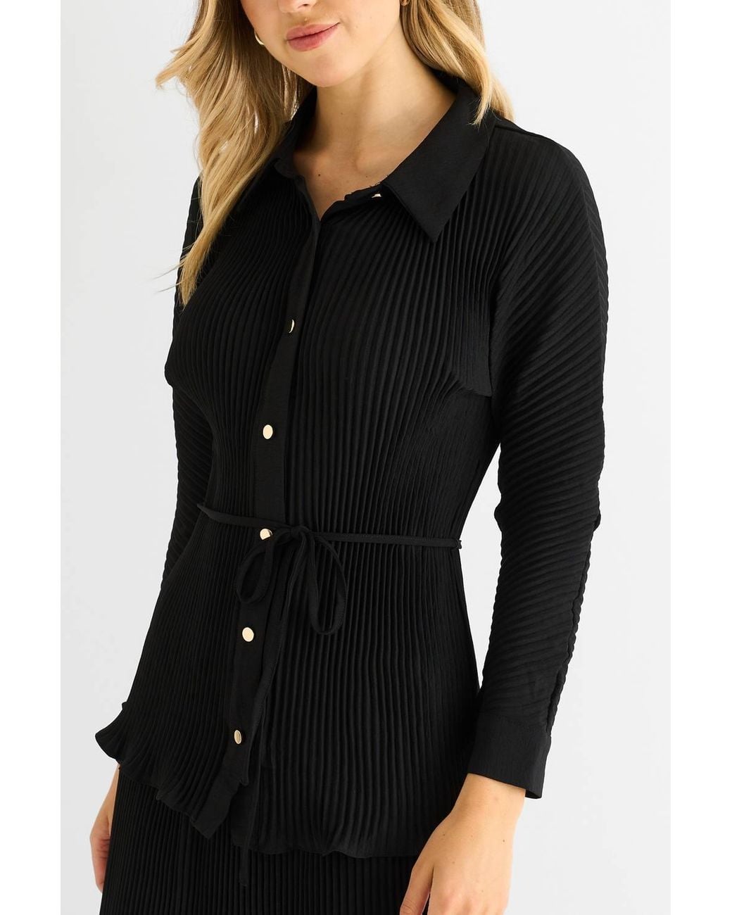 Gini London Black Plisse Button Through Shirt