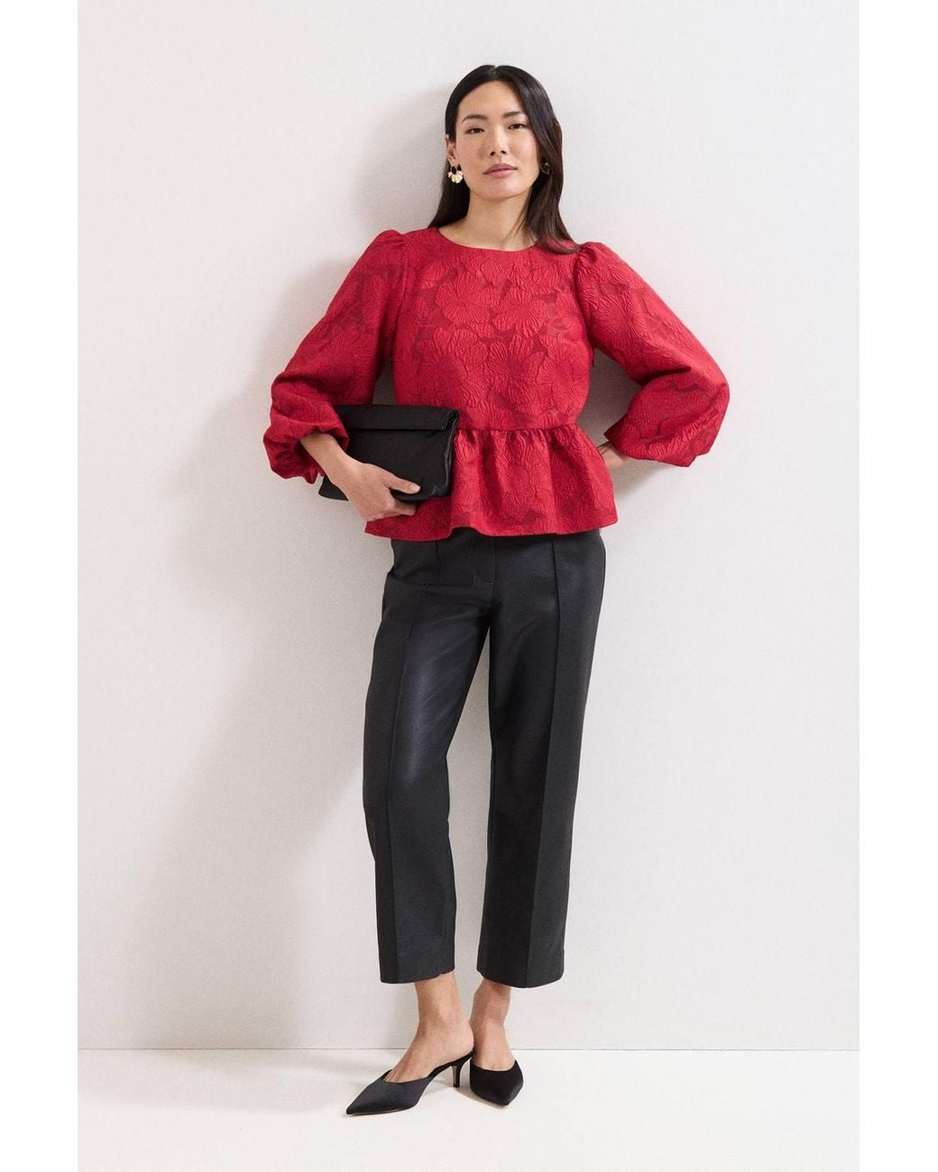 Phase Eight Red Ellis Peplum 3/4 Sleeve Hem Top
