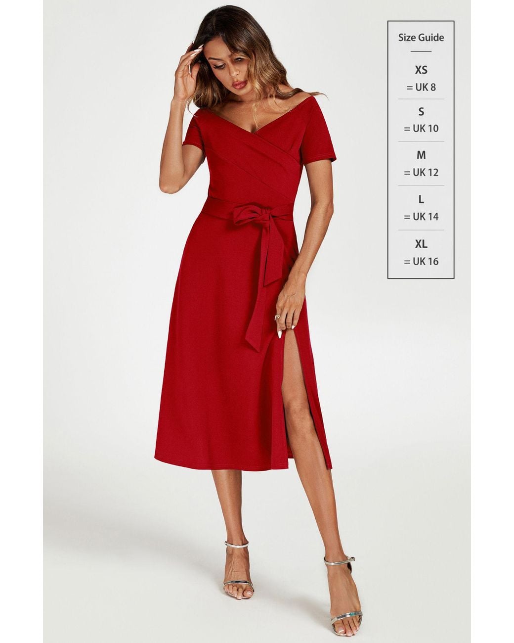 FS Collection Red Bardot Midi Dress