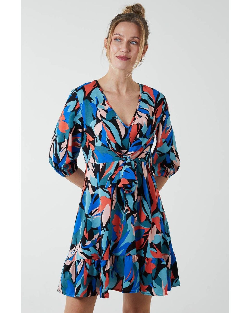 Blue Vanilla Blue Tie Front 3/4 Sleeve Dress