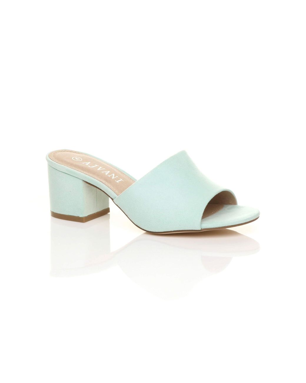 AJVANI Blue Mid Block Heel Peep Toe Mules Sandals