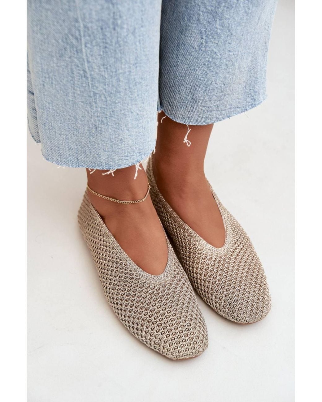 Love Lace Blue Office Round Toe Mesh Soft Ballet Pumps