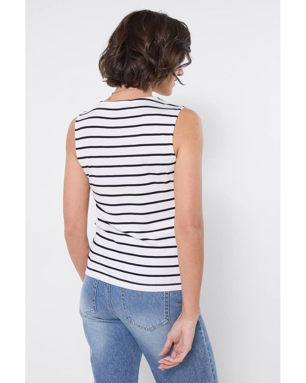 Joe Browns White Striped Jersey Waistcoat With Button-Through Front