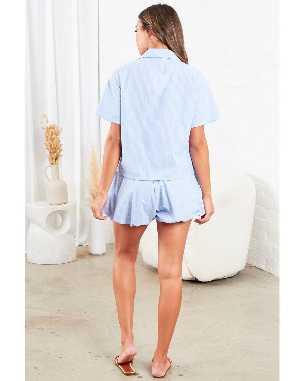 Femme Luxe White Stripe Poplin Shirt & Shorts Co Ord Set