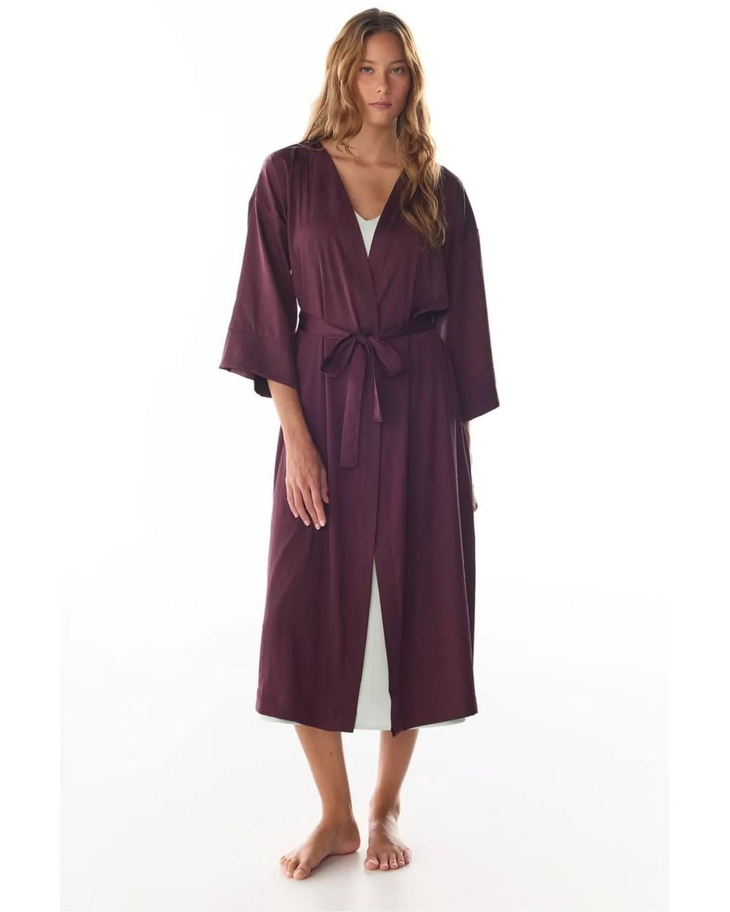 Penti Purple Aurora Floral-Sleeve Satin Robe