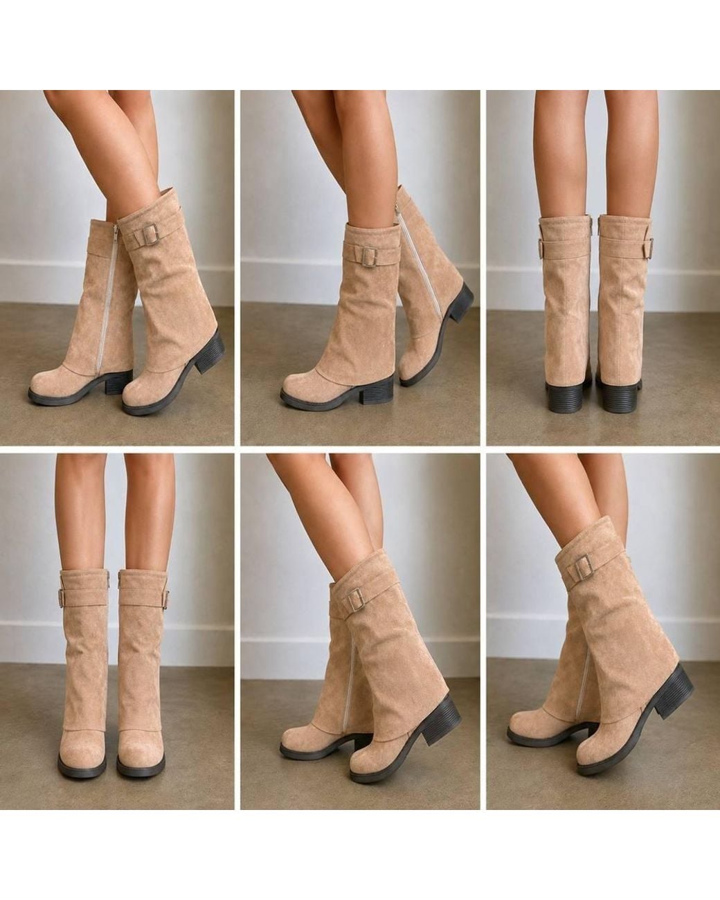 LARANGE Natural Buckle Detail Mid-Calf Zip Boots