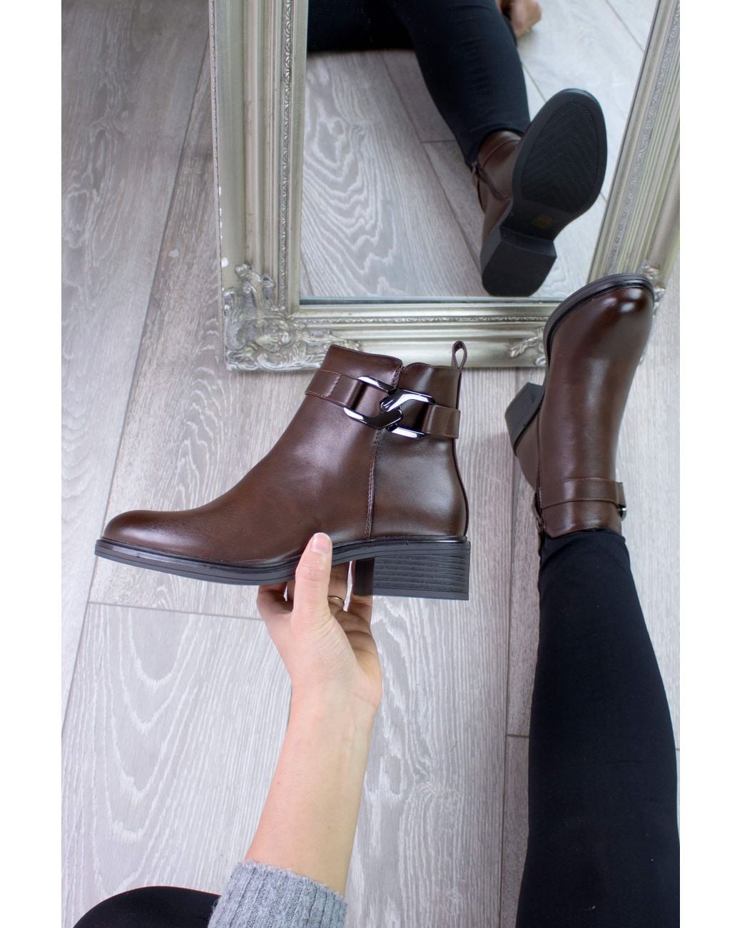 AJVANI Gray Buckle Ankle Chelsea Boots