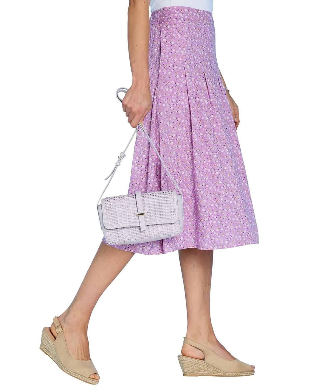 Chums Purple Viscose Print Pleat Front Skirt