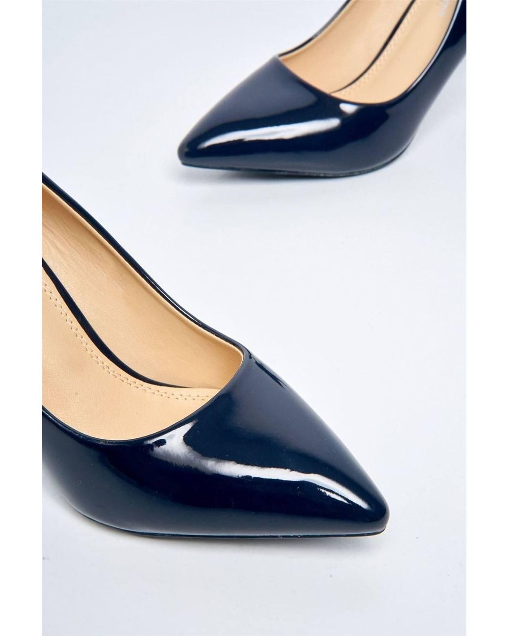 Miss Diva Blue Ingrid Pointed Toe Patent Pu Court Shoes Heels