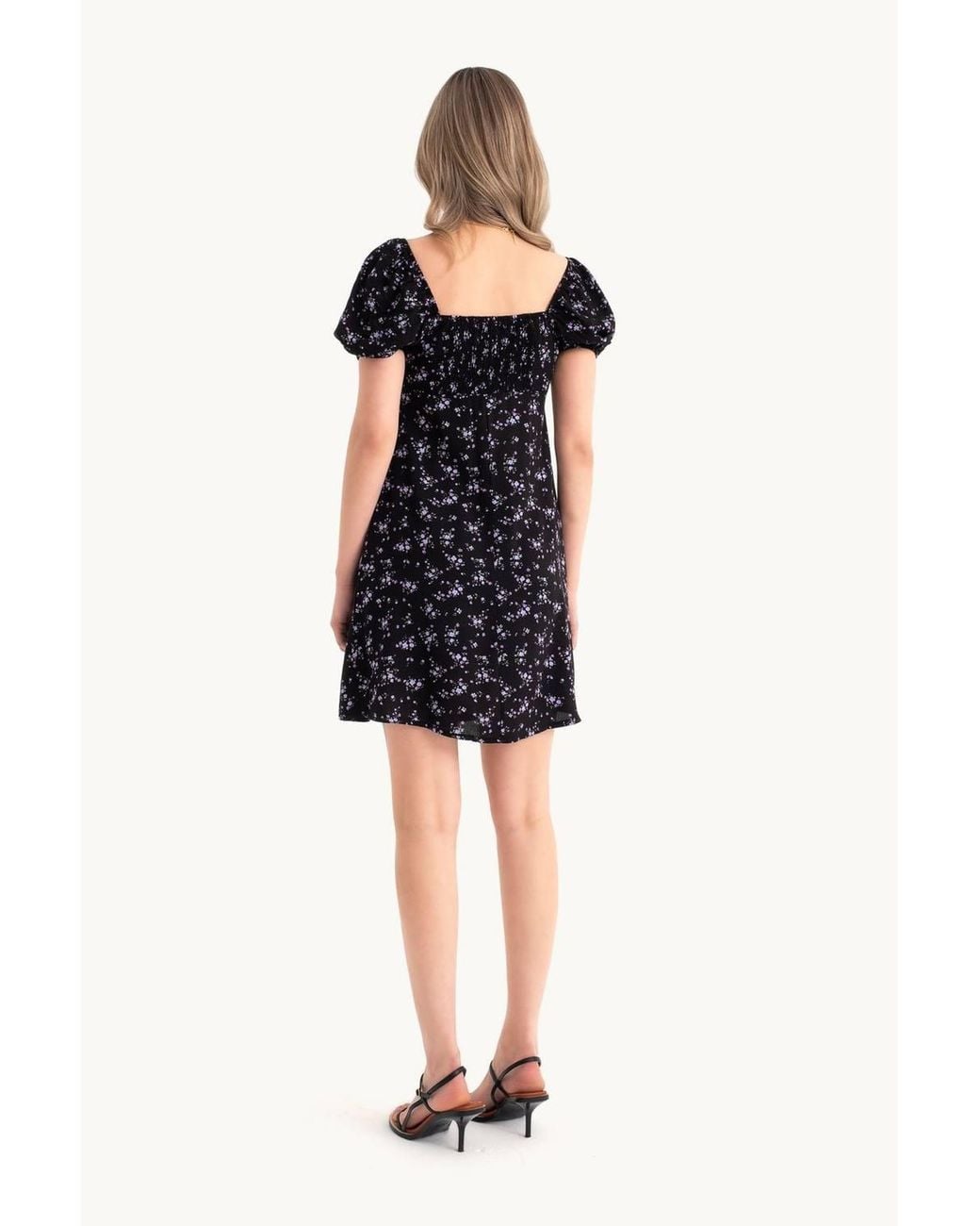 Hiccup Blue Floral Sweetheart Neck Mini Dress With A Balloon Sleeves