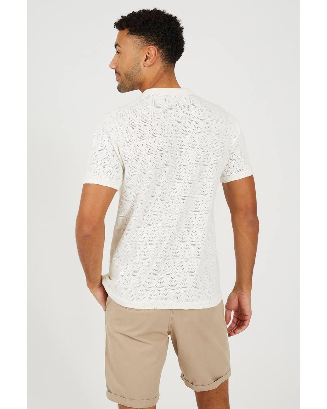 Brave Soul White Revere Collar Knitted Polo Shirt for men
