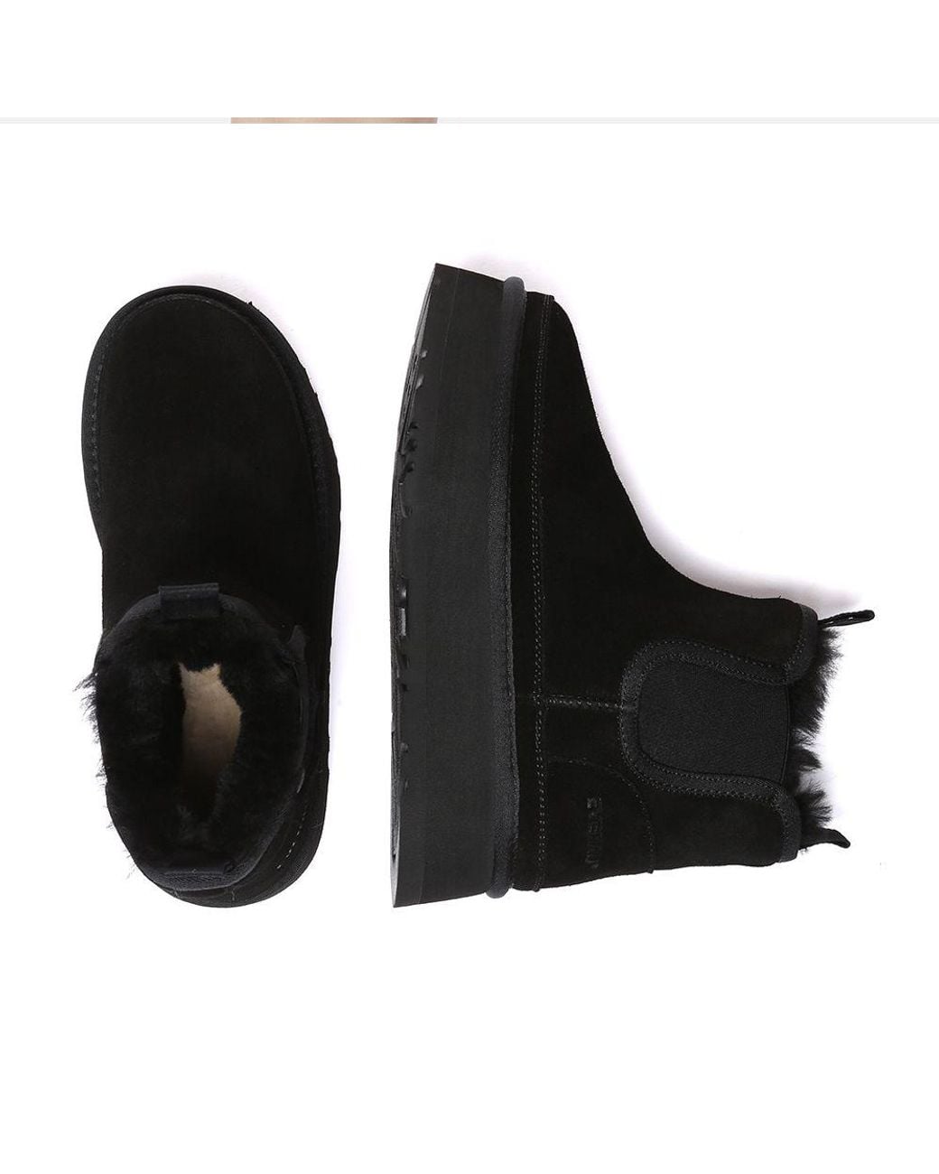 EverAu Australia Black Real Wool Shoveler Leather Platform Short Chelsea Boots With Eva Sole