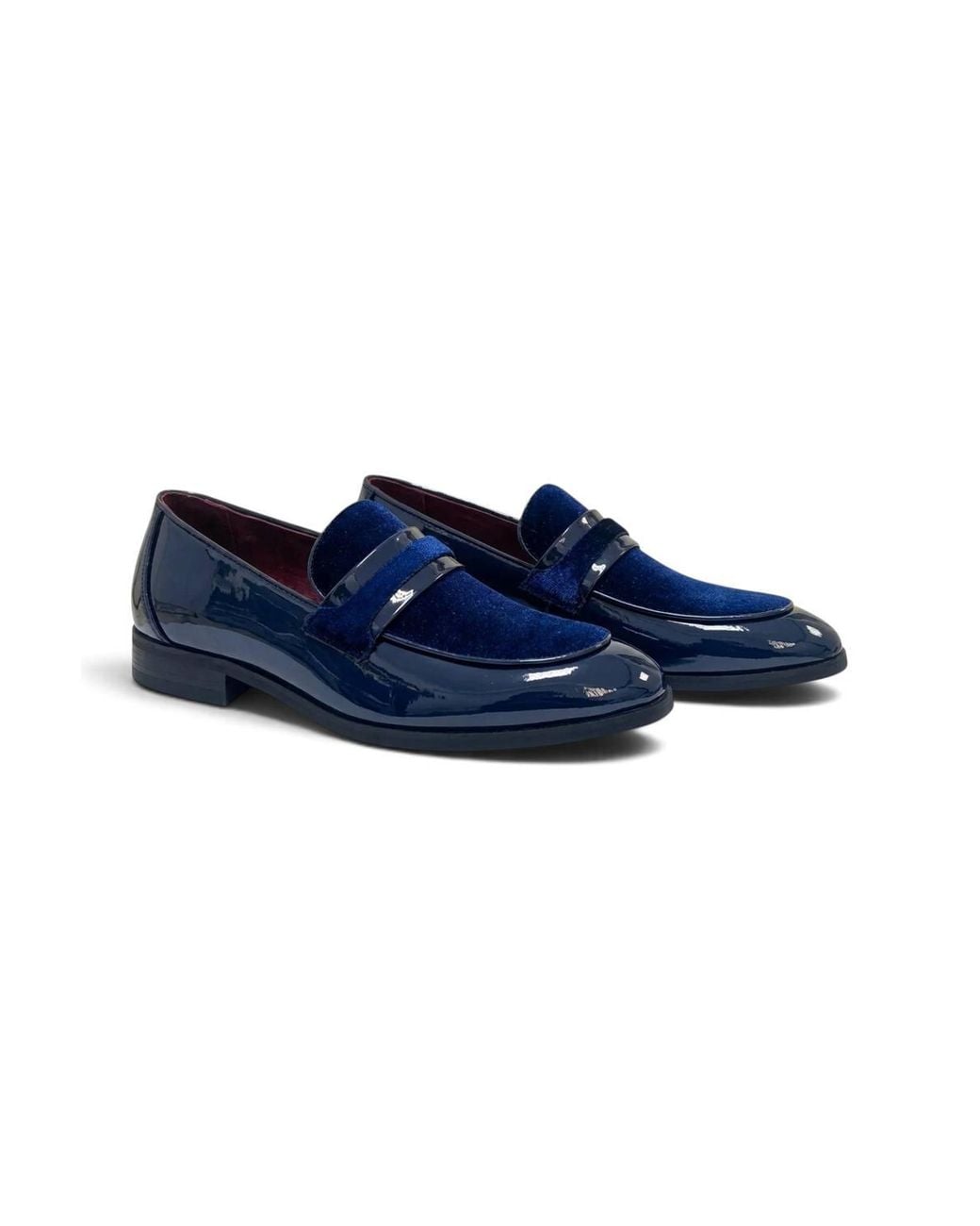 Infinity Leather Blue Slip-On Fuax Leather Velvet Detailed Patent Loafers for men