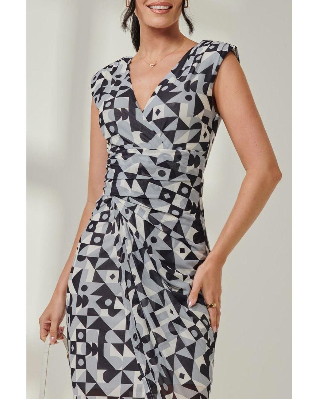 Jolie Moi Blue Mesh Wrap Ruched Bodycon Dress