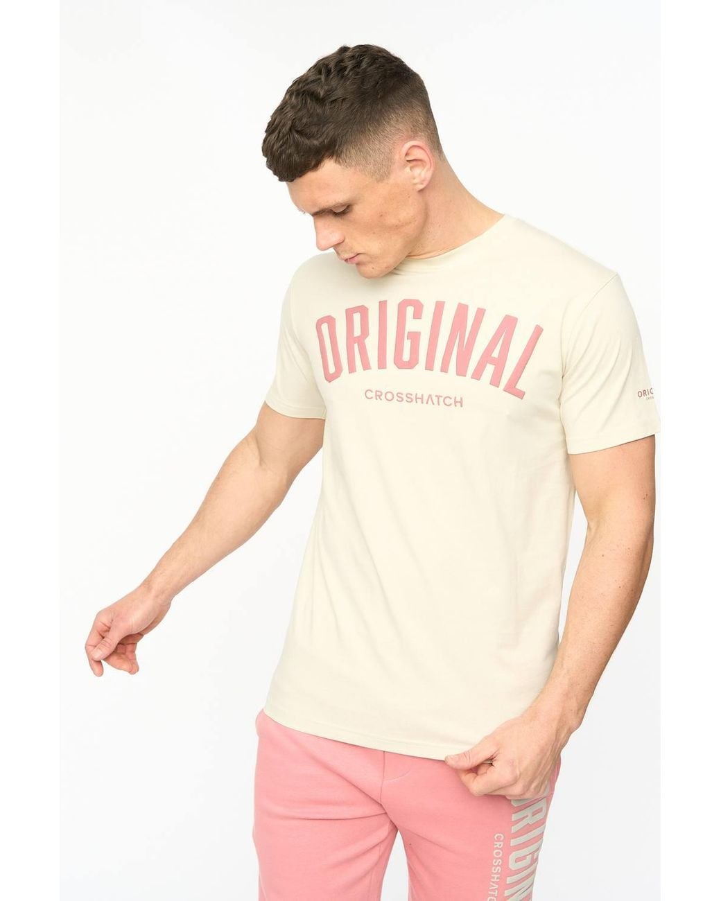 Crosshatch White Kensby Crew Neck Cotton T-Shirt With High Build Graphics for men