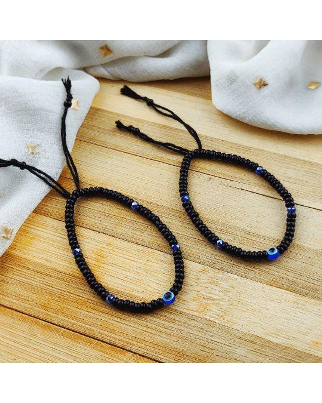 The Colourful Aura Natural Girl's 1 Pcs Adjustable Evil Eye Slim Beads Nazaria Bracelet For Kids & New Borns