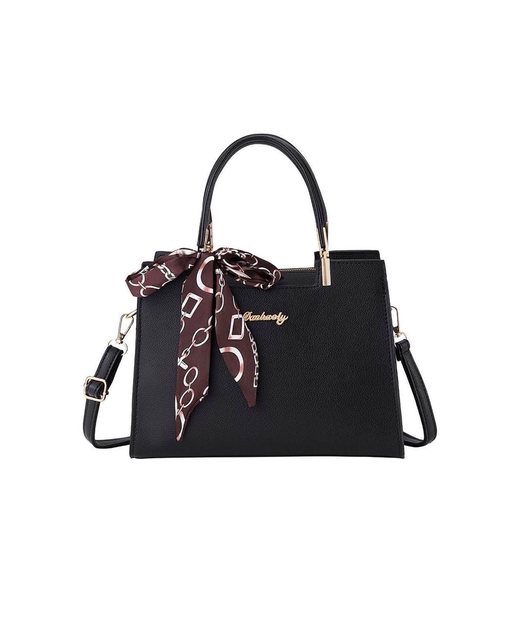 MODISHION Black Classic Tote Bag With Removable Scarf Decor