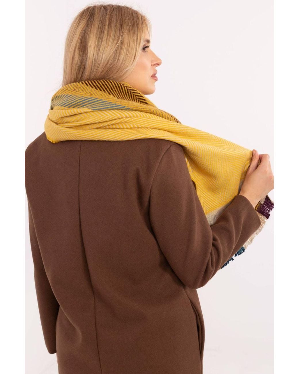 Love Lace Yellow Stylish Winter Striped Viscose Scarf With Fringed Ends