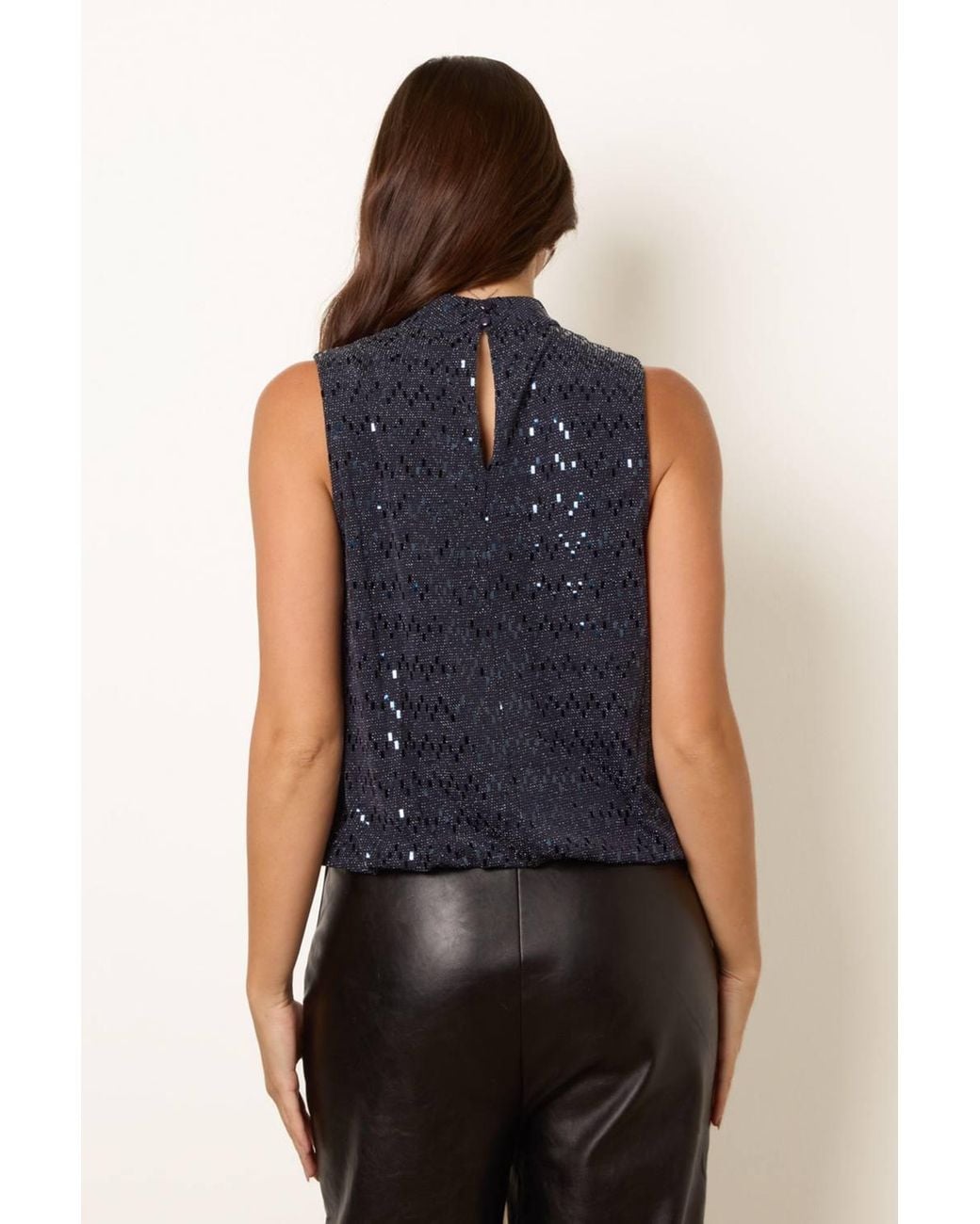 Blue Vanilla Blue Sleeveless Turtleneck Blouse
