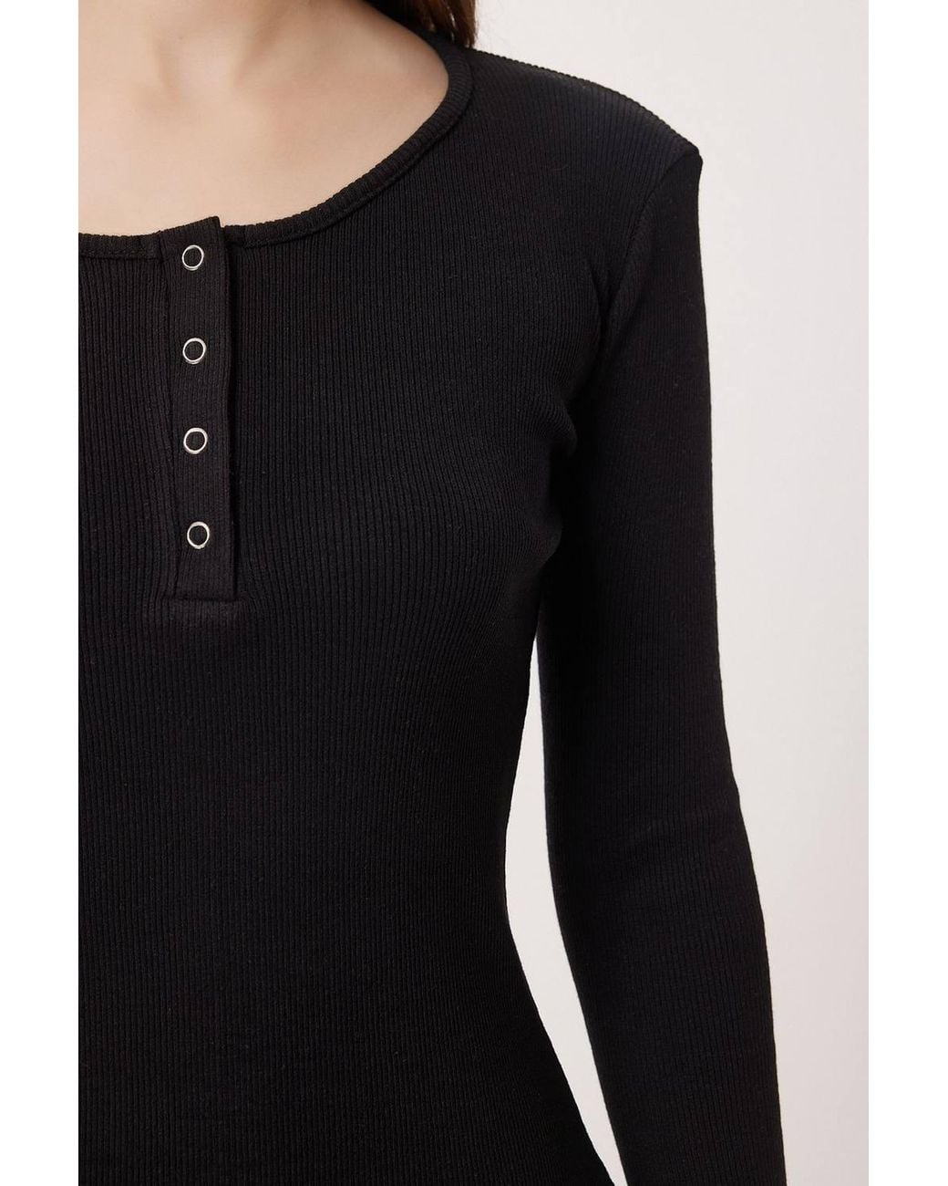 Happiness İstanbul Black Slim Fit Ribbed Button-Up Long Sleeve Blouse