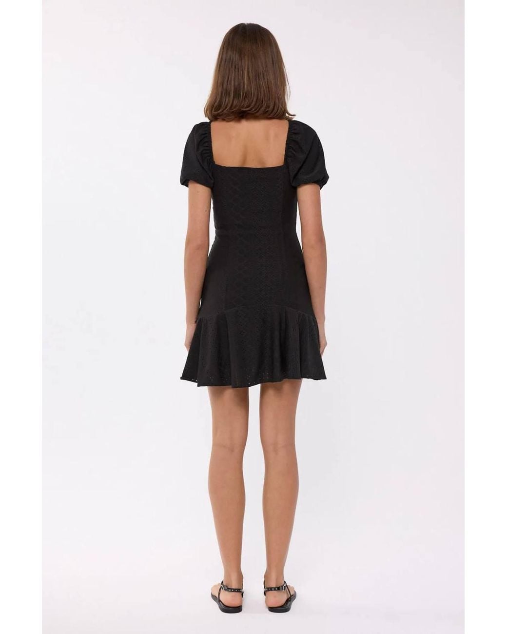 Hiccup Black Short Sleeve Square Neck Mini Dress With Balloon Sleeves