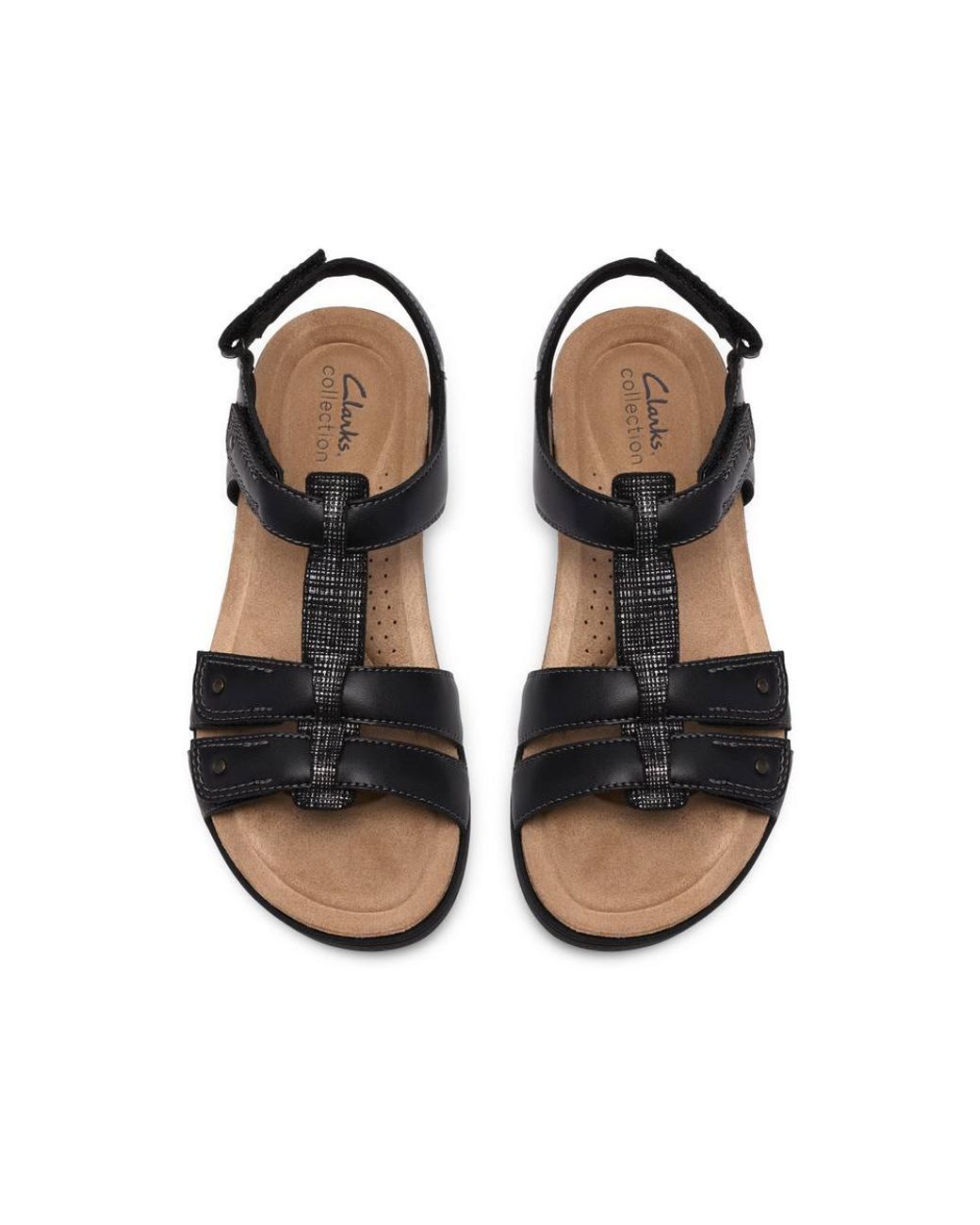 Clarks Black April Cove Leather Flat Sandals