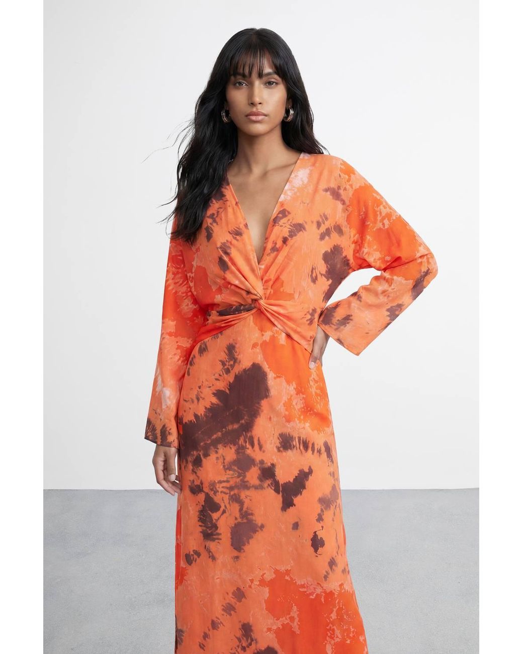 Warehouse Red Chiffon Wrap Knot Front Maxi Dress