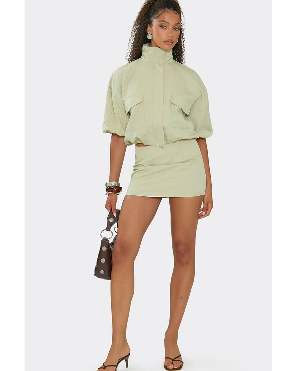 EGO Green Short Sleeve High Neck Pocket Detail Jacket