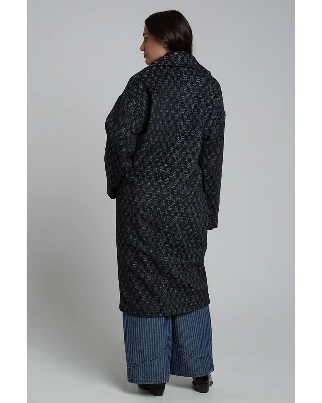 Wednesday's Girl Black Textured Oversized Longline Button Coat