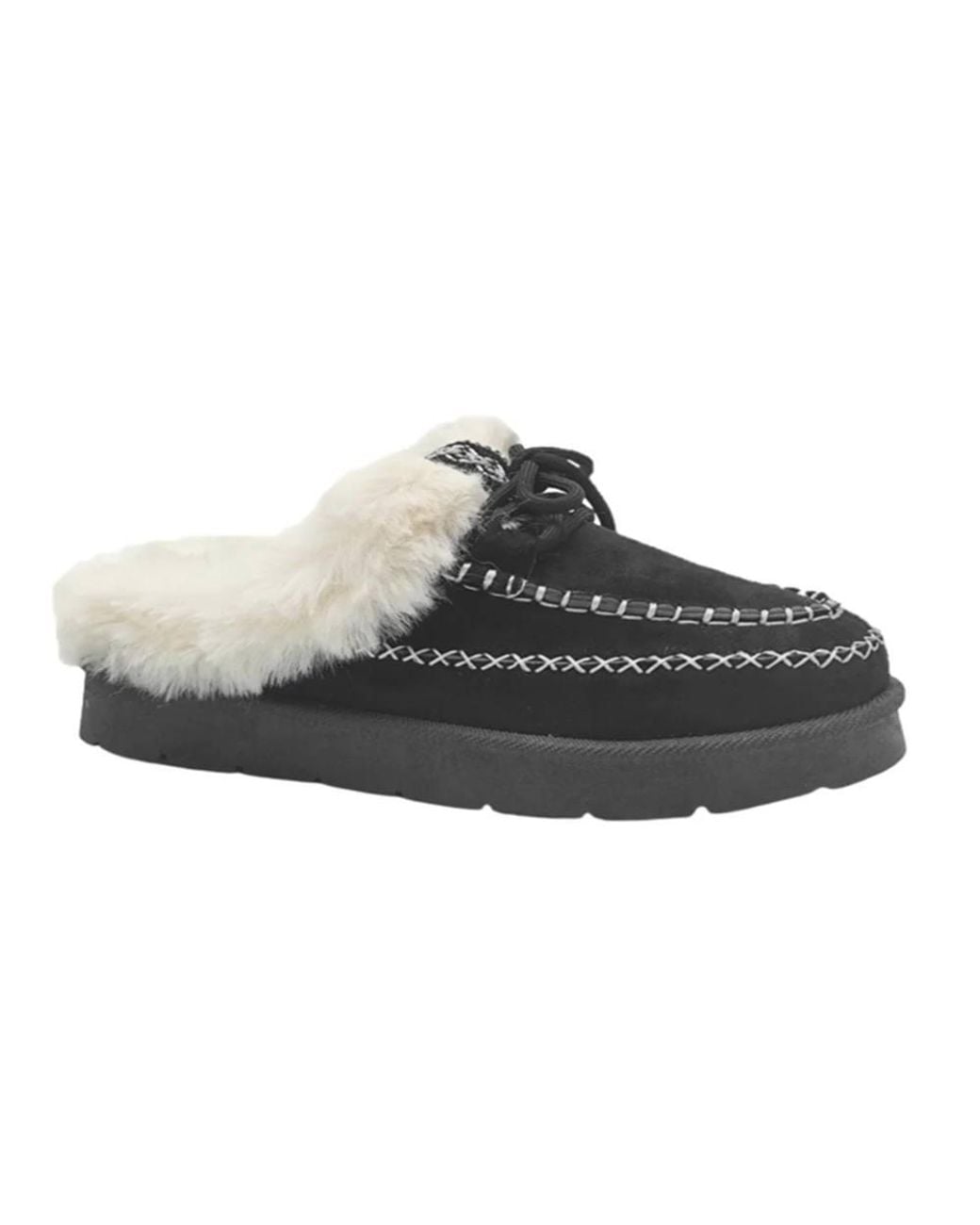 LARANGE Black Embroidered Fluffy Cozy Moccasin-Inspired Slipper Slippers