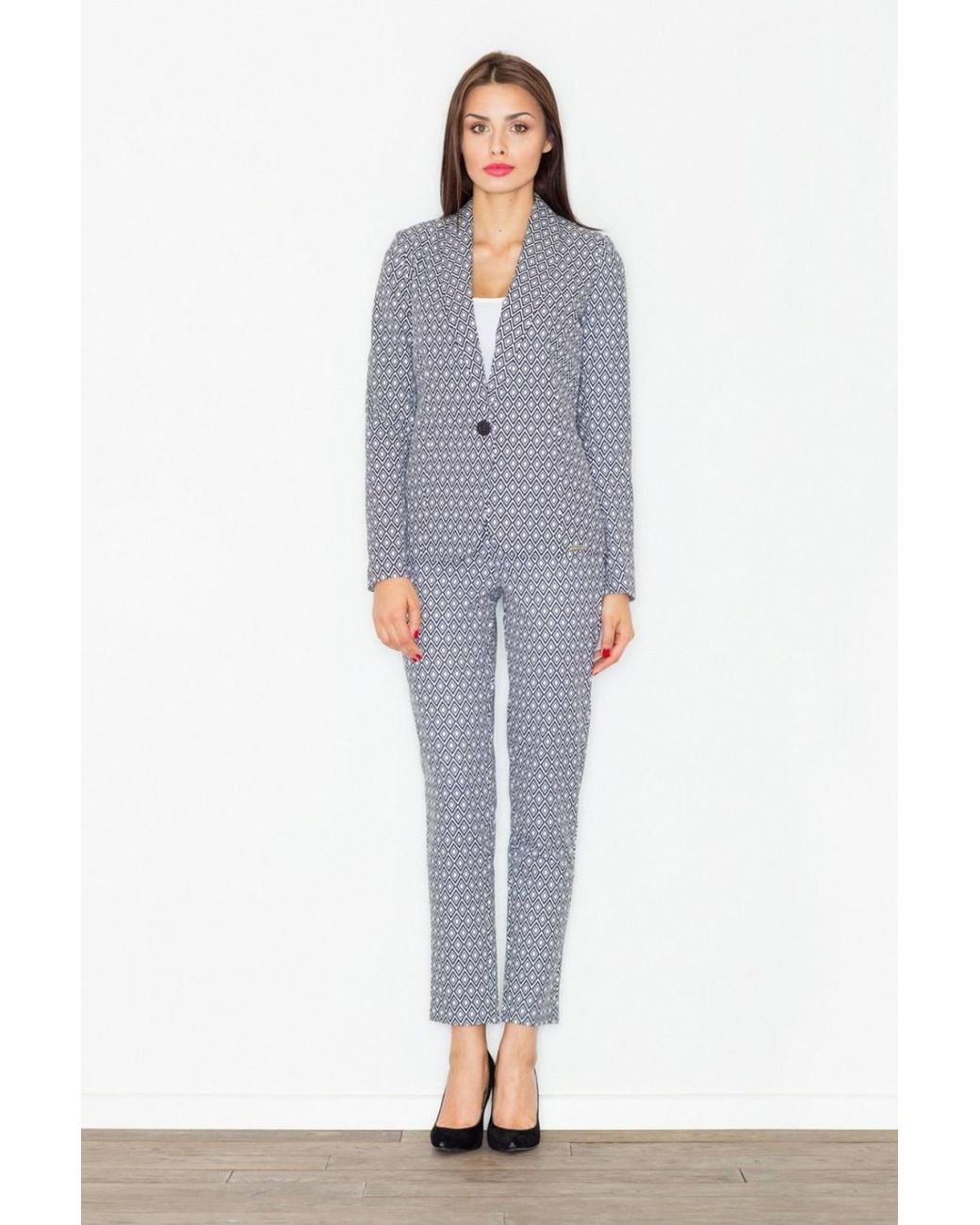 Love Lace Blue High Waisted Printed Side Zip Trousers Style 77143