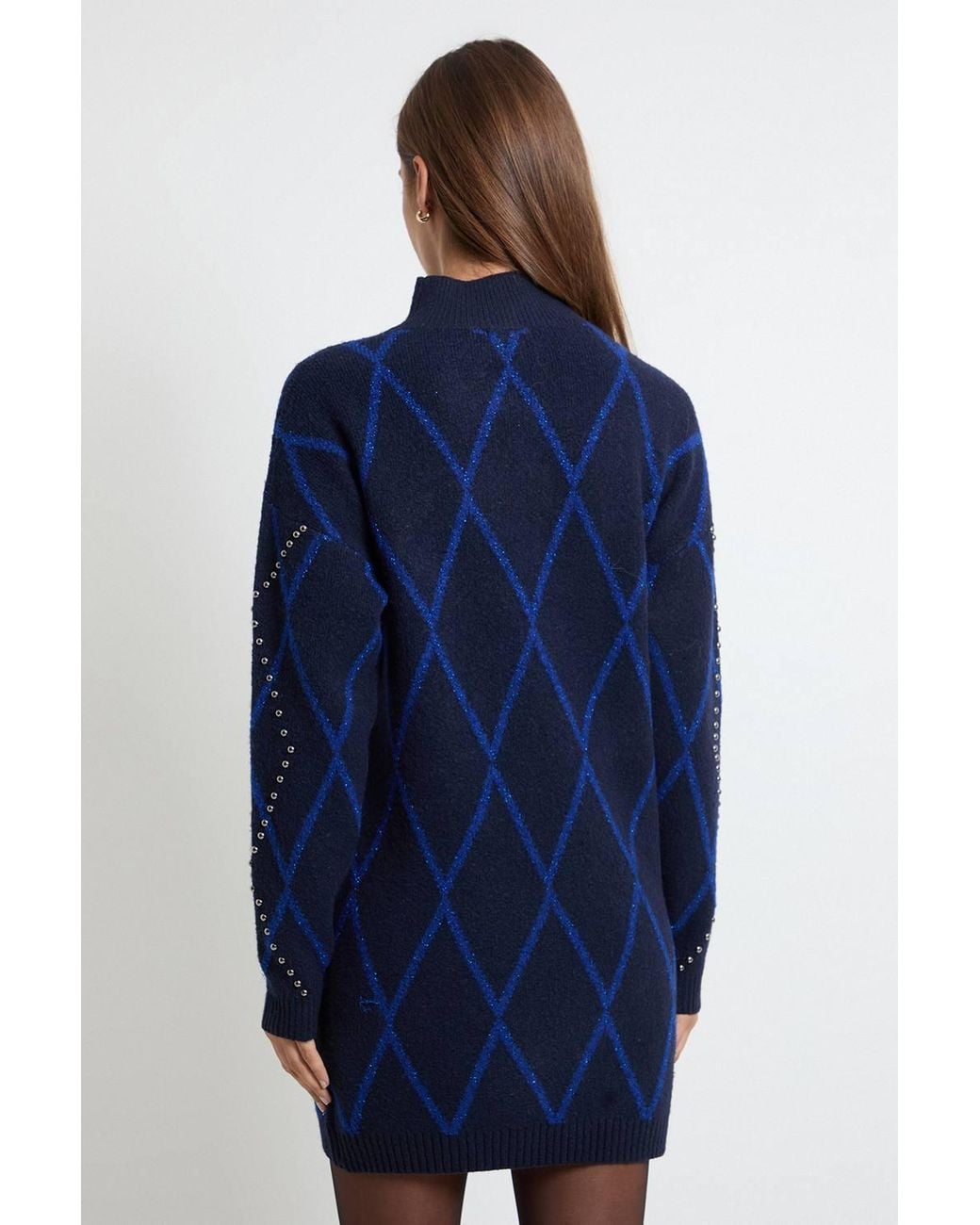Wallis Blue Funnel Neck Knitted Midi Dress