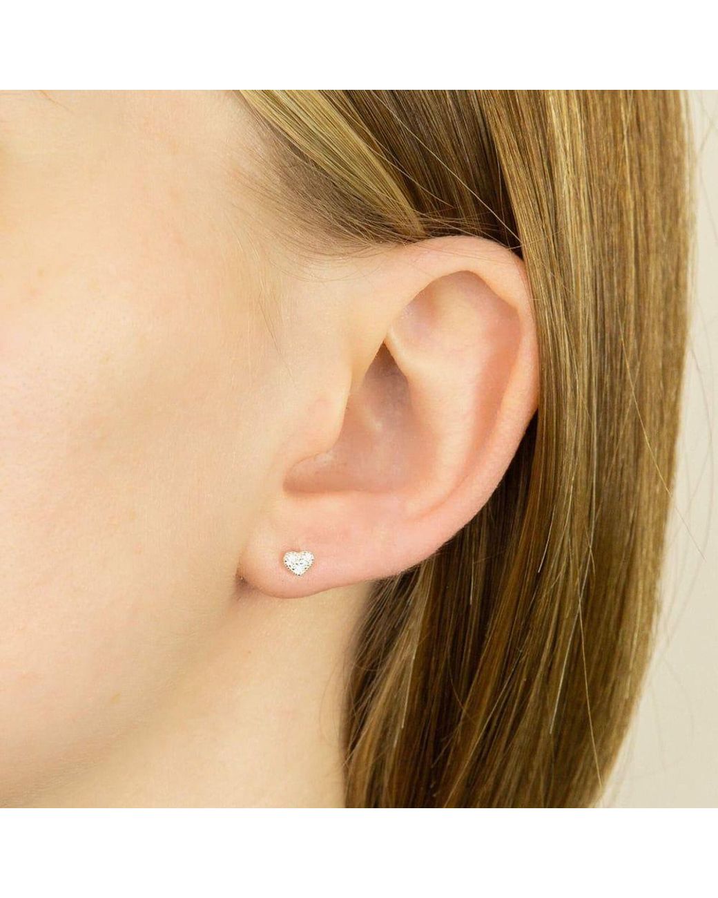 T.H.Baker Metallic Sterling Cubic Zirconia Heart Stud Earrings E6167C