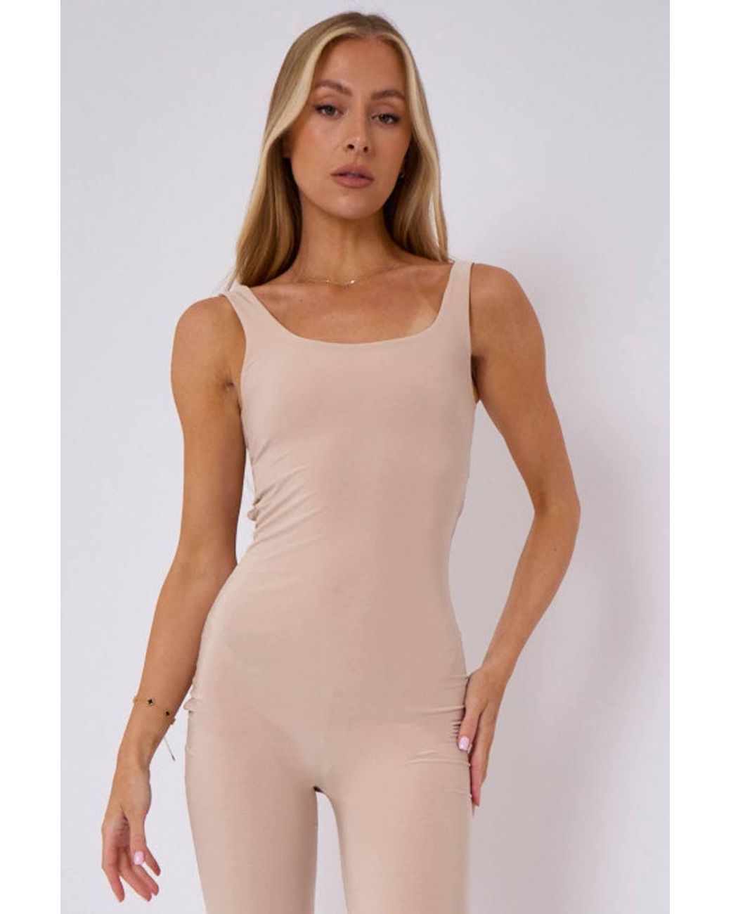 Stylewise Natural Open Back Slinky Jumpsuit