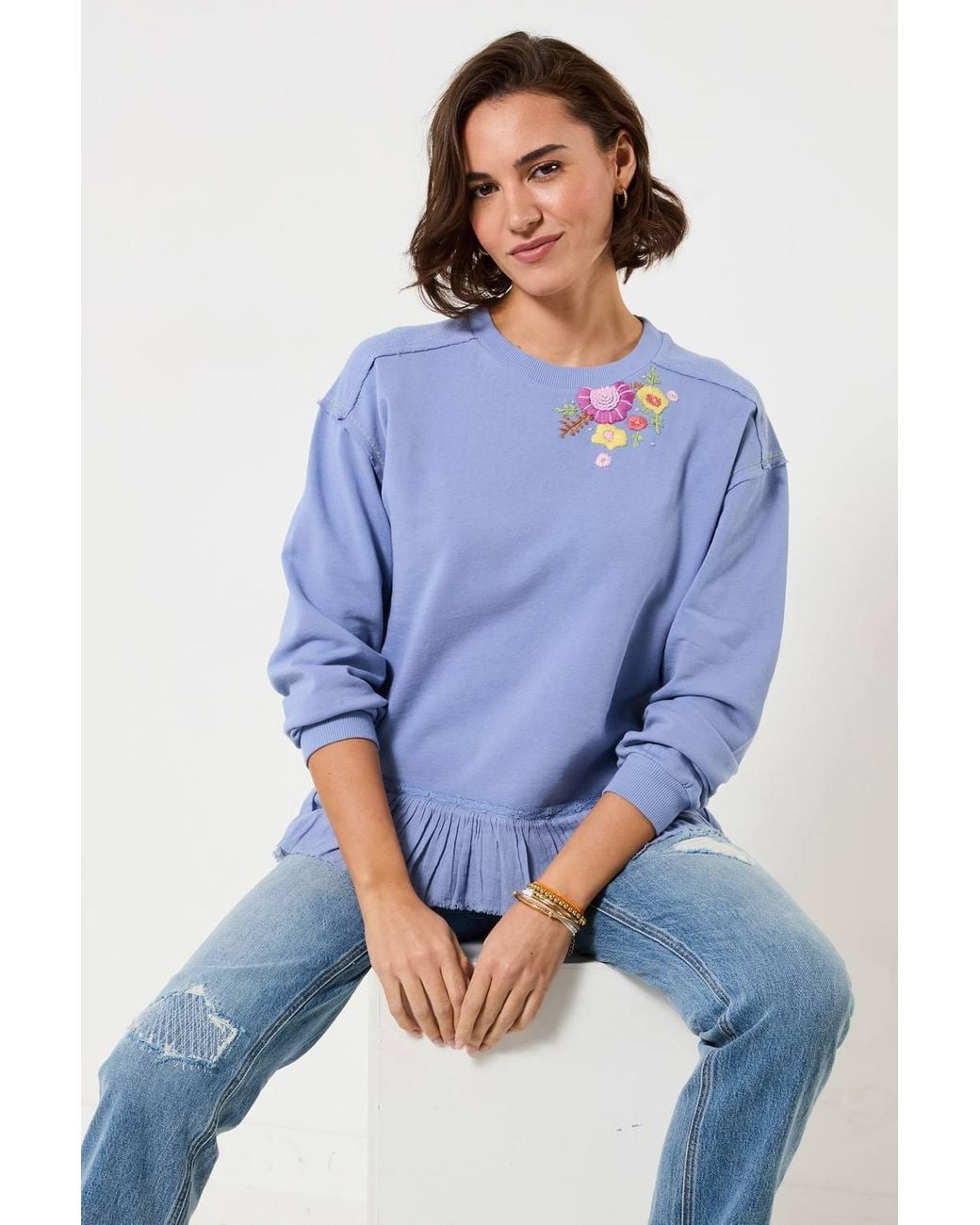 Joe Browns Blue Drop Shoulder Embroidered Sweatshirt