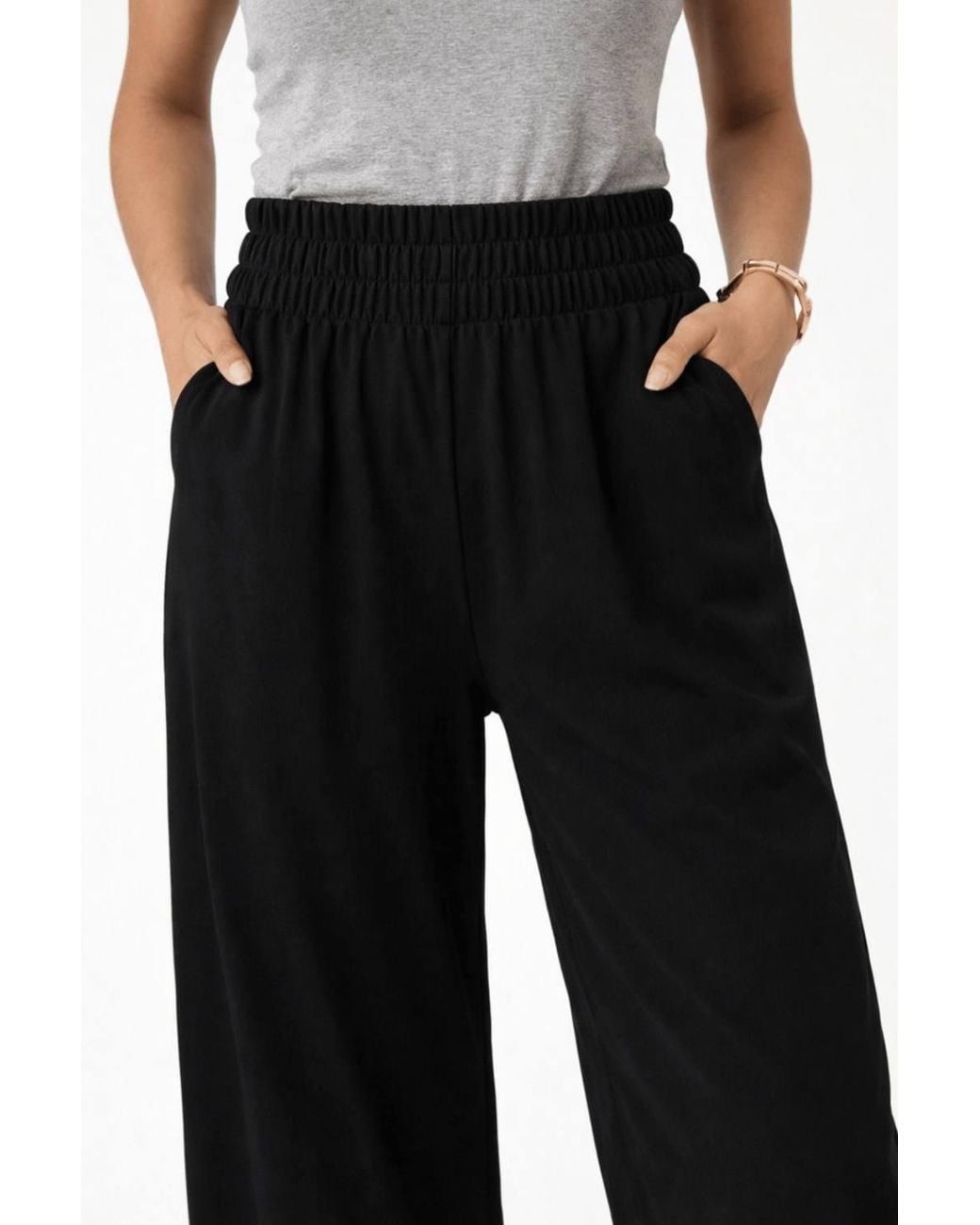Style Cheat Black Shirred Waist Trousers