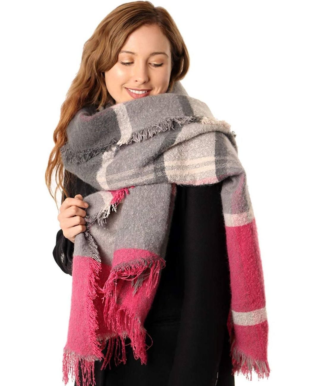 SARTA Red Striped Tartan Winter Blanket Scarf