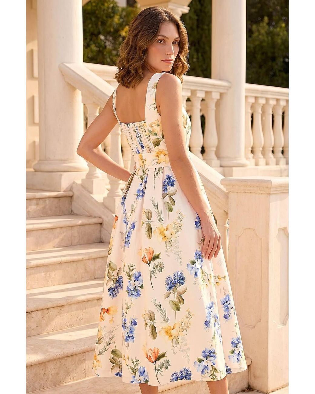 Roman Natural Petite Floral Print Premium Stretch Midi Dress