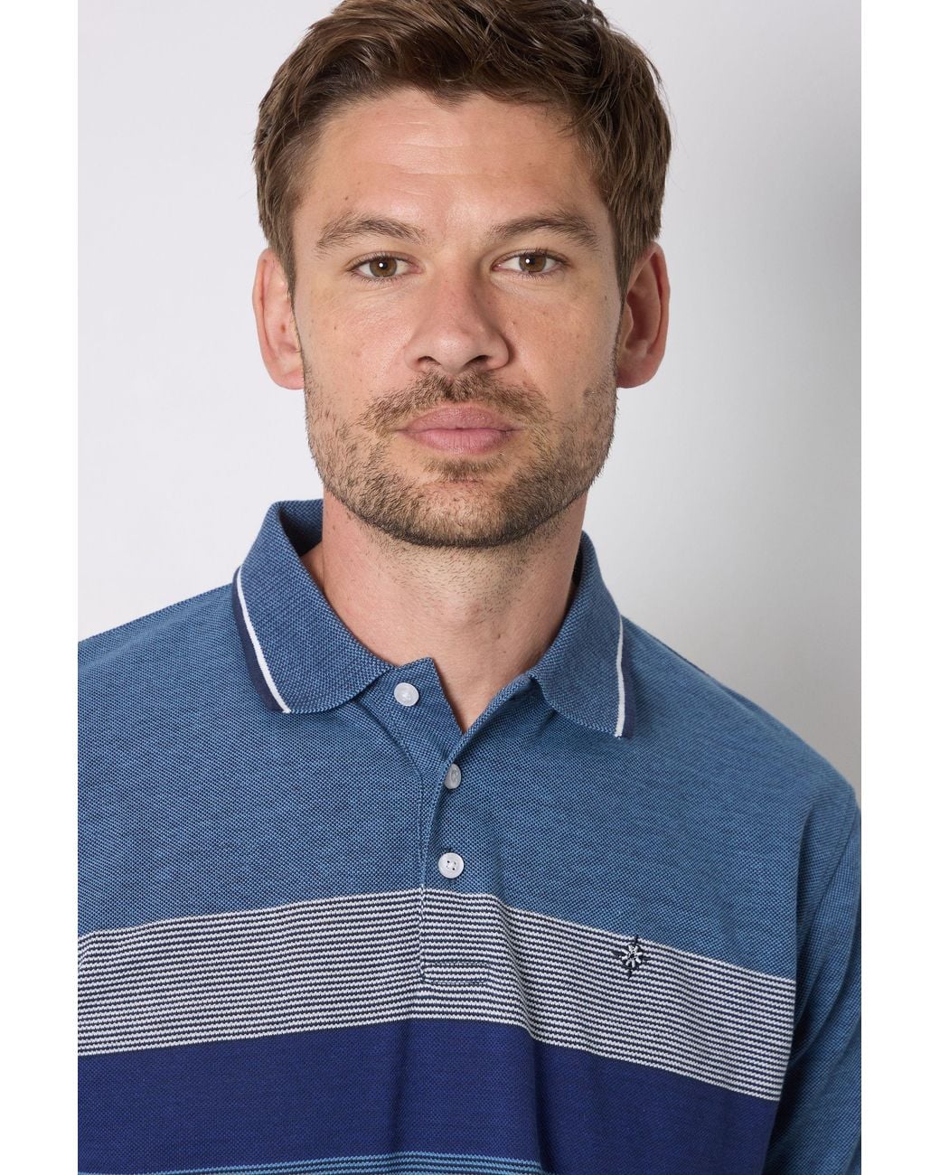 MAINE Blue Oakland Stripe Polo Shirt for men