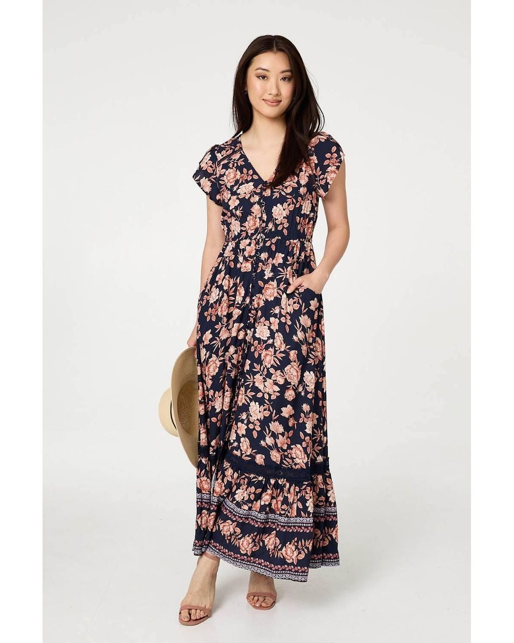 Izabel London White Lace Trim Tiered Cap Sleeve Maxi Dress
