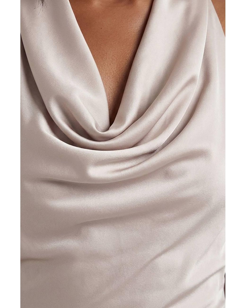 MissPap Natural Satin Cowl Wrap Neck Maxi Dress
