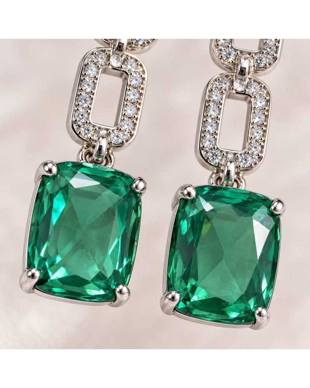 BluCore Green Tone Rectangular Crystal Geometric Drop Earrings