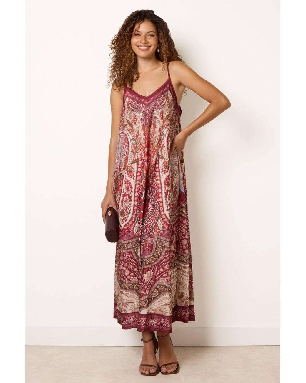 Blue Vanilla Red Sleeveless V-Neck Midi Dress