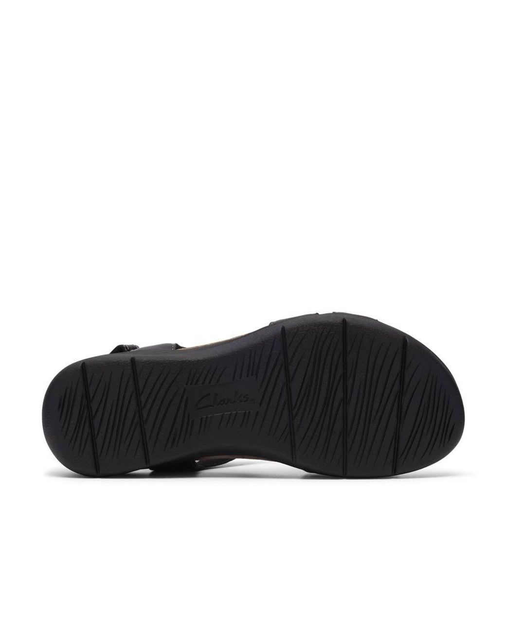 Clarks Black April Cove Leather Flat Sandals
