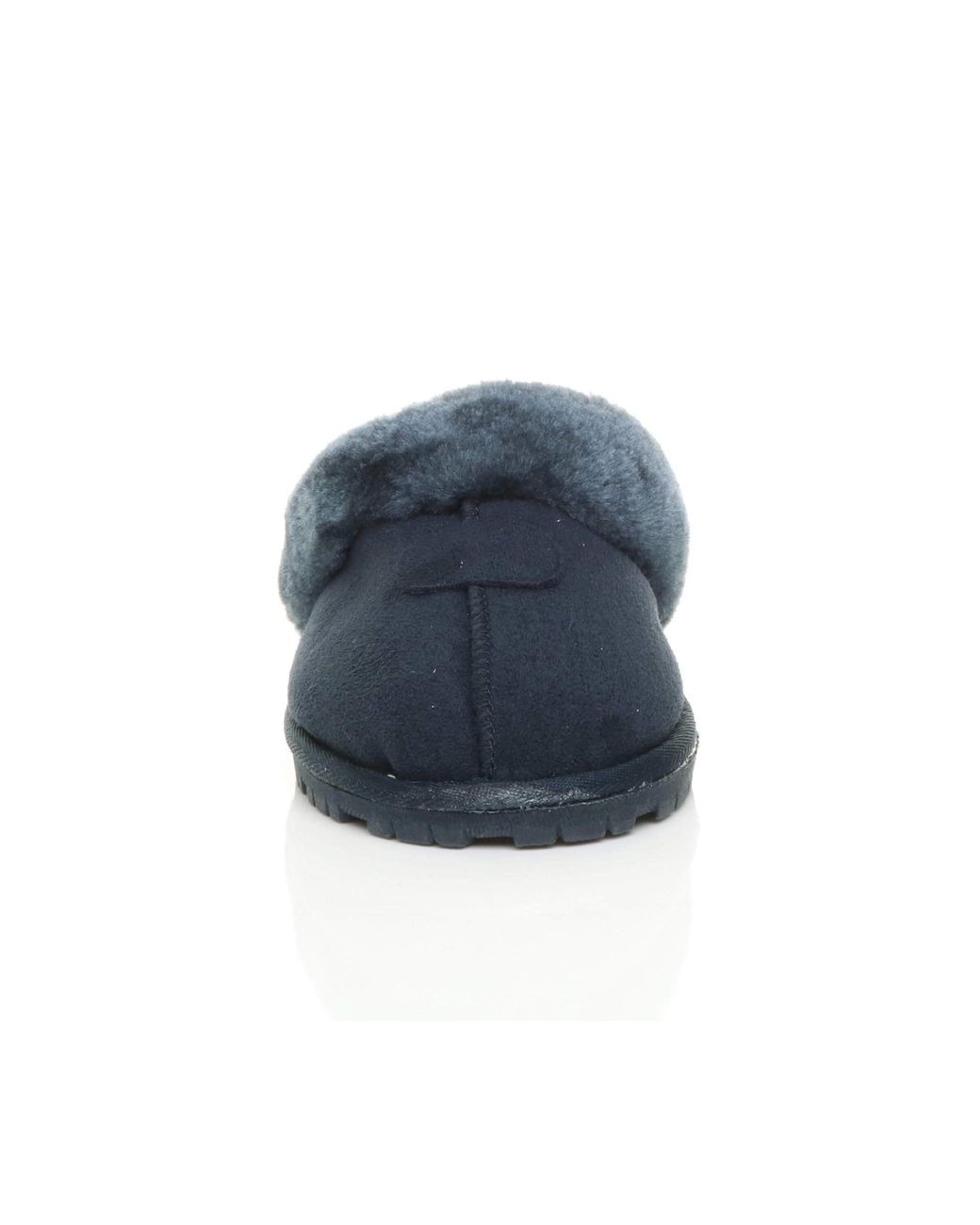 AJVANI Blue Faux Fur Lined Slip On Memory Foam Mules Slippers